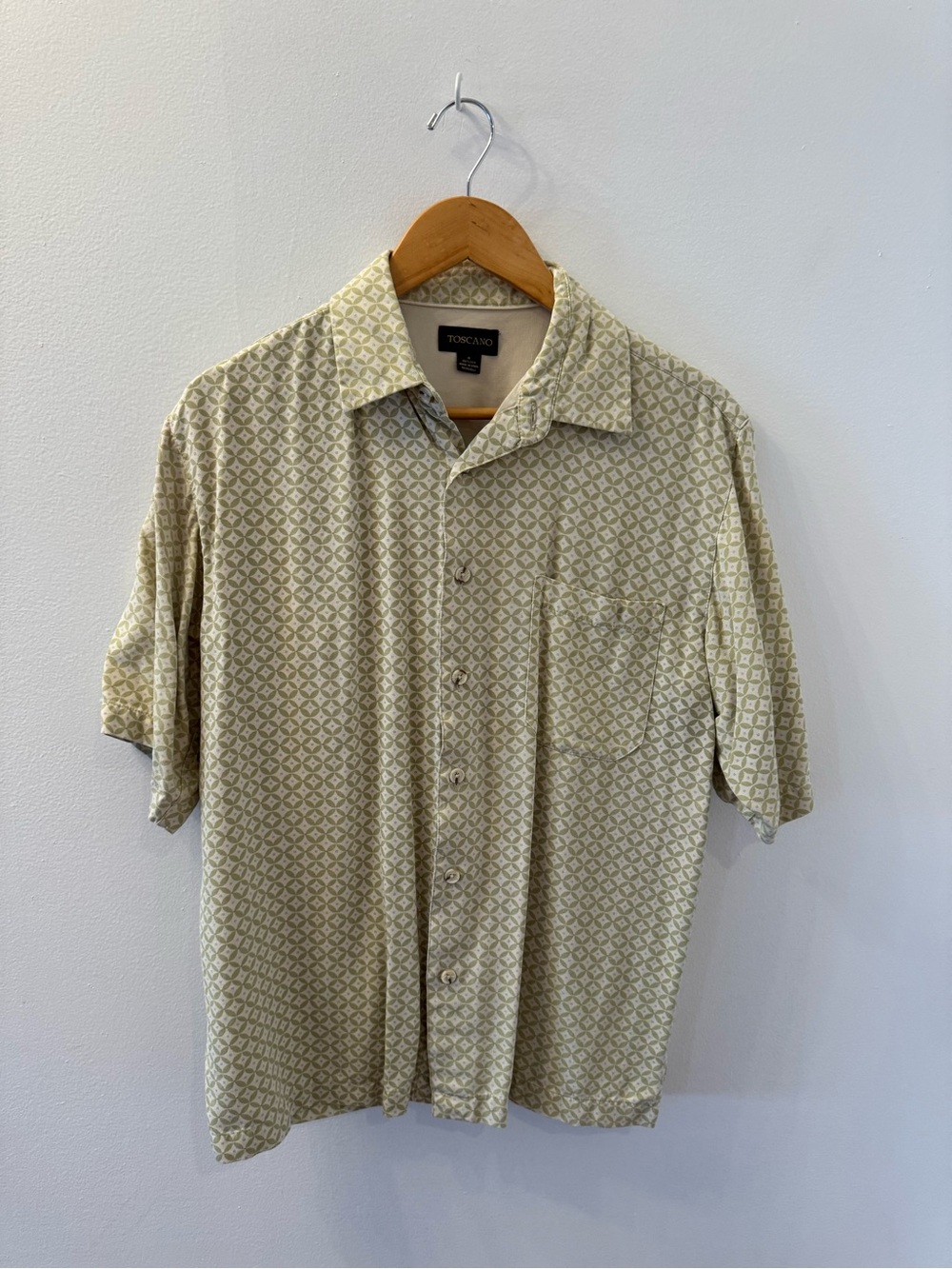 Vintage Style Toscano 100% Silk Geometric Camp Shirt Mens M